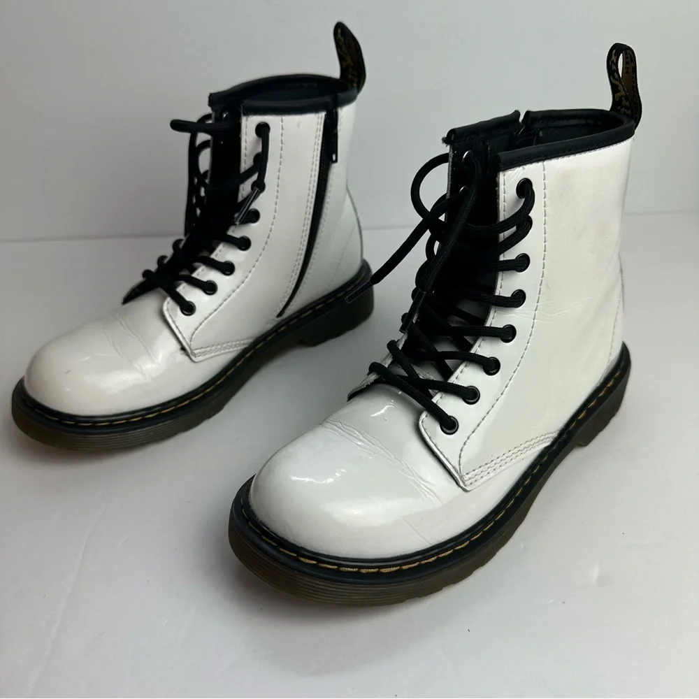 Dr. Marten's Kids Lace Zip Up Combat Boots White Youth Size 3 EU 34 UK 2 Shoes